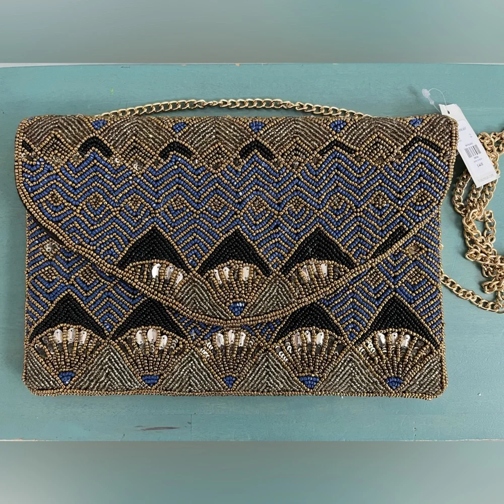 NWT Francesca’s Beaded Clutch with Chain Strap